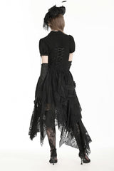 Black Women's Gothic Lace Irregular Distressed Hanky‑Hem Skirt - Product - 4