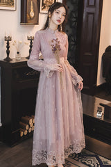 Dream Purple French Retro Lantern Sleeves High Waist Slimming Lace Embroidery Sweet Lolita OP Dress - Product - 2