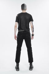 Black Left Off Shoulder Chest Zipper Embellished Men's Punk Short Sleeve - Product - 5