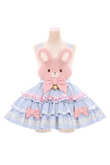 [Bunny Transformation] Detachable Bunny Cake Sleeveless Triple-Layered Ruffled Bow Sweet Strap Dress 2 Colors - Product - 3