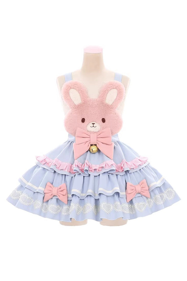 [Bunny Transformation] Detachable Bunny Cake Sleeveless Triple-Layered Ruffled Bow Sweet Strap Dress 2 Colors - Product - 3
