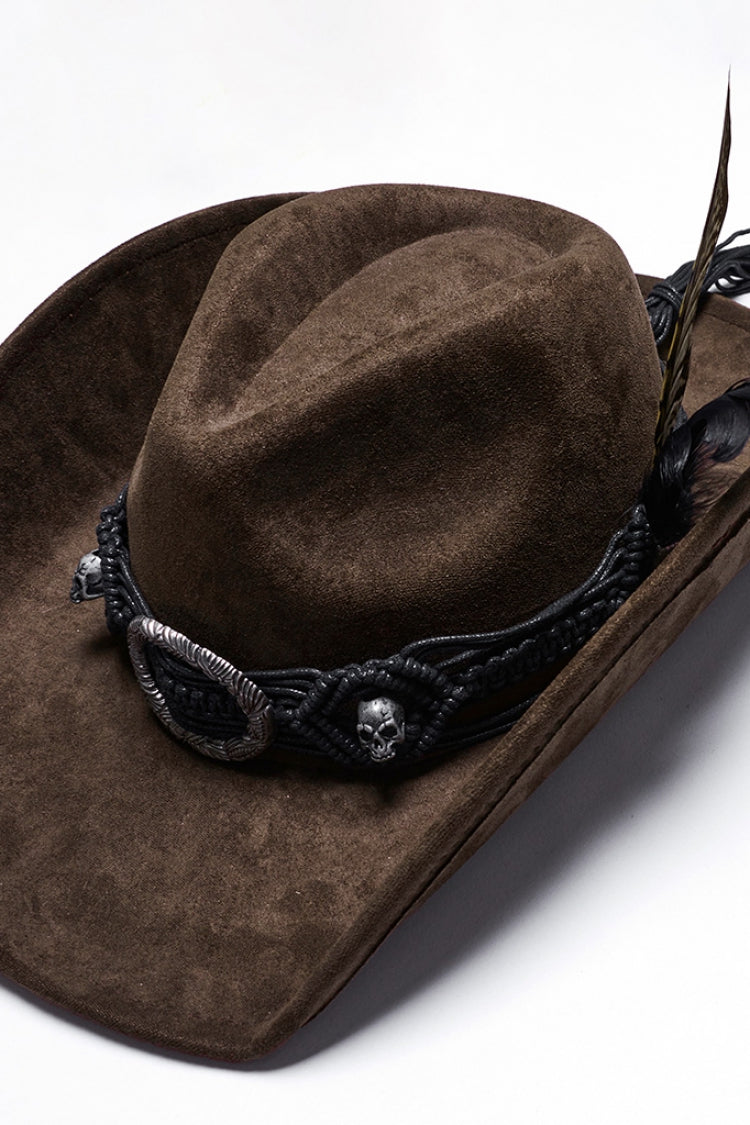 Brown Tassels Feather Skull Men's Punk Hat - Product - 5