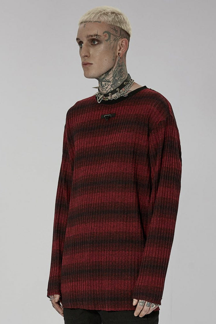 Round Collar Long Sleeves Striped Print Men's Steampunk Sweater 2 Colors - Product - 6