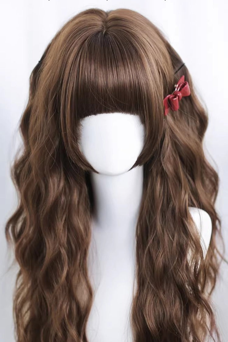 Sakuraki Warm Brown Beach Waves Blunt Bangs Sweet Lolita Long Wig - Product - 3