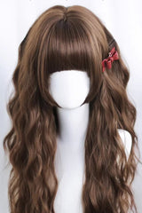Sakuraki Warm Brown Beach Waves Blunt Bangs Sweet Lolita Long Wig - Product - 3