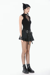 Black Women's Punk Cross Eyelet Cut-Out Coffin Mesh Splice Tank Top - Product - 2