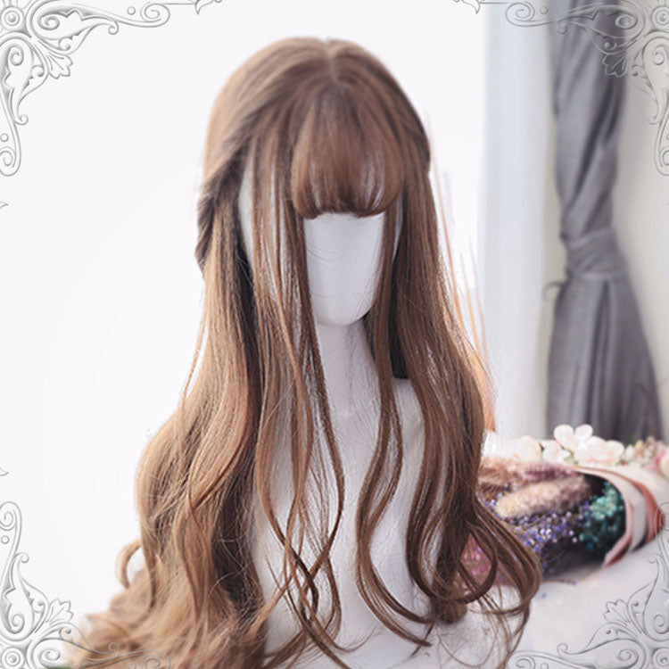 Light Brown Air Bangs Long Curly Classic Lolita Wigs - Brown - 1