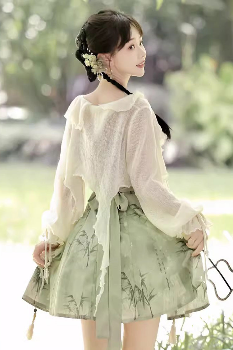 Green Bamboo Print Lace-Up Sweet Chinese Style Lolita Jsk Dress - Product - 4