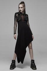 Black Hollowed Out Cross Spray-Painted Asymmetric Hem Sleeveless Women's Gothic Dress - Product - 2