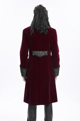 Wine Red Long Sleeves Button Floral Embroidery Men's Gothic Jacket - Product - 3