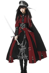Red/Black [Scarlet Night Knight] Metal Chain Print Bowknot Gothic Military Elegant Lolita Dress - Red/Black - 1