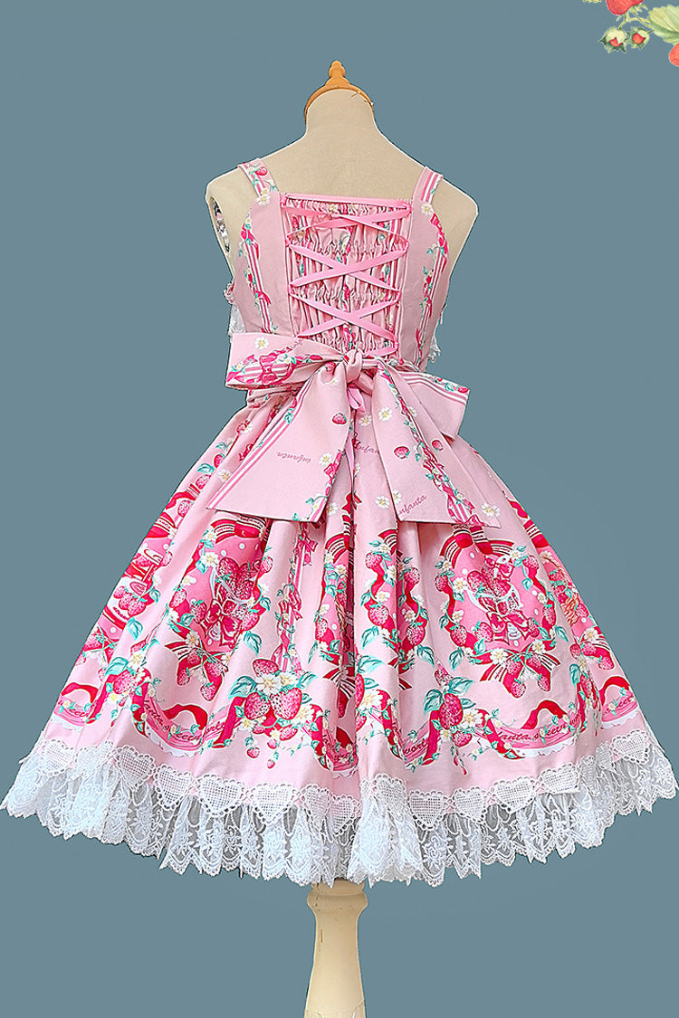 [Strawberry Chef] Sleeveless Print Bowknot Lace Sweet Lolita Jsk Dress 4 Colors - Product - 3