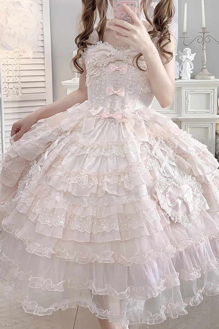 Pink [Sweetheart Diary] Multi-Layered Ruffle Hanayome Embroidery Bowknot Lace Sweet Lolita Jsk Dress - Product - 18