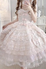 Pink [Sweetheart Diary] Multi-Layered Ruffle Hanayome Embroidery Bowknot Lace Sweet Lolita Jsk Dress - Product - 18