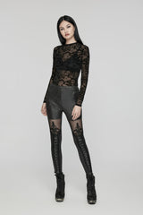 Black Embroidered Spliced Sheer Women's Gothic Leggings - Product - 10