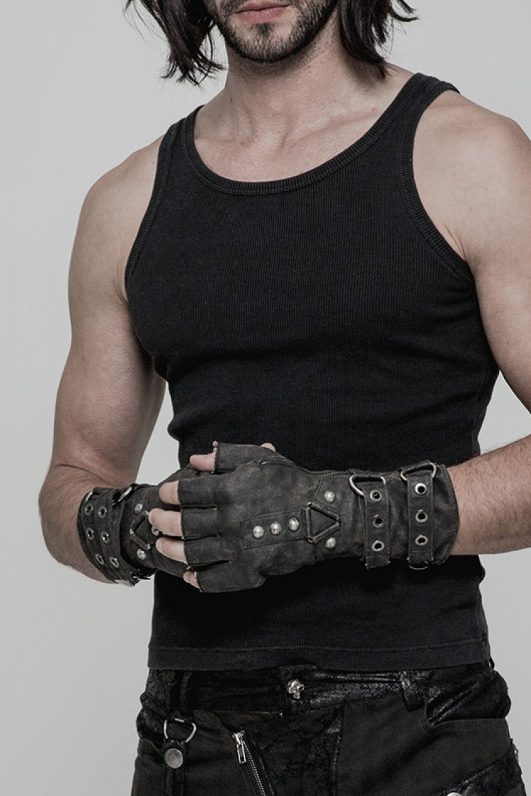 Metal Buckle PU Leather Men's Steampunk Gloves 2 Colors - Grey - 9