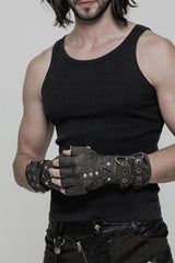 Metal Buckle PU Leather Men's Steampunk Gloves 2 Colors - Grey - 9