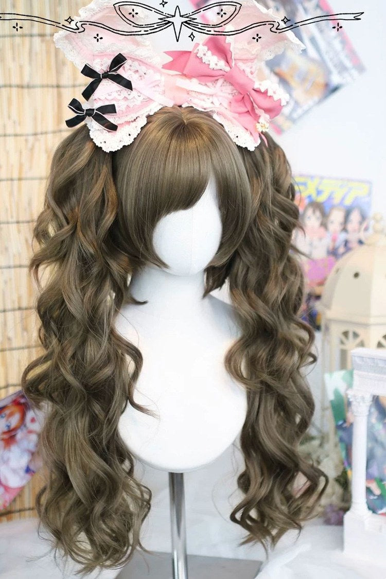 Ash Brown Sweet Lolita Roman Curls with Twin Pigtails Wig Set - Product - 2