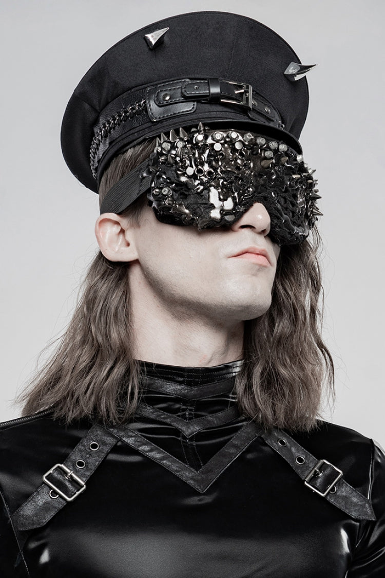 Black Rivets Leather Buckle Men's Steampunk Military Hat - Product - 2