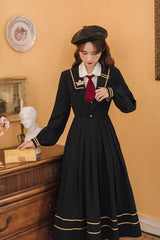 Black Long Sleeves Embroidery Sweet College Style Elegant Lolita Dress - Product - 5