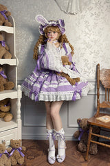 Purple [Rabbit Sleeping Doll] Long Trumpet Sleeves Ruffle Bowknot Lace Sweet Lolita Dress - Product - 4