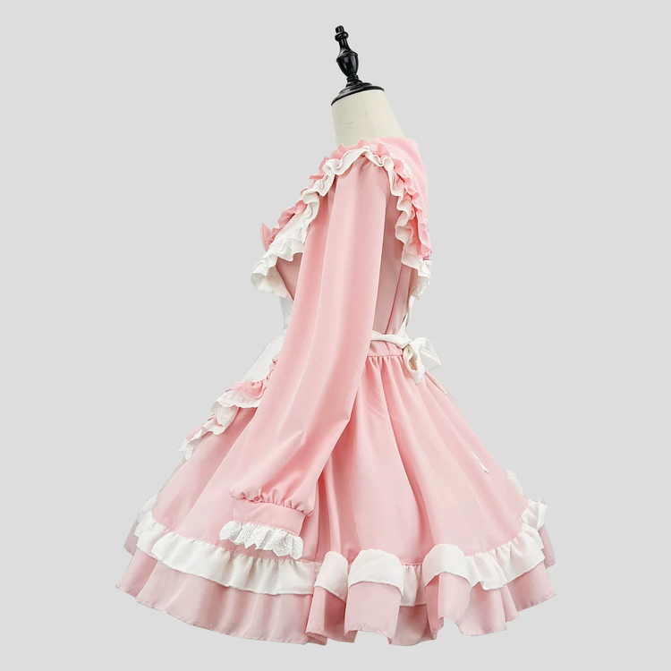 Light Blue Ruffled Sailor Collar Maid Lolita Dress with Apron Bow Accent - view 2