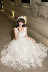 White [Moonlight Sonata] Ruffle Cardigan Bowknot Lace Sweet Vintage Lolita Jsk Dress - Product - 5