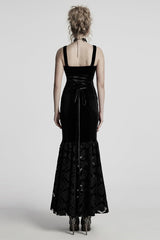 Black Sleeveless Floral Embroidery Women's Gothic Fishtail Slip Dress - Product - 3