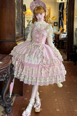 Pink [Crown of Gems] Triple-Layered Ruffle Bowknot Lace Sweet Gorgeous Lolita Jsk Dress - Product - 4