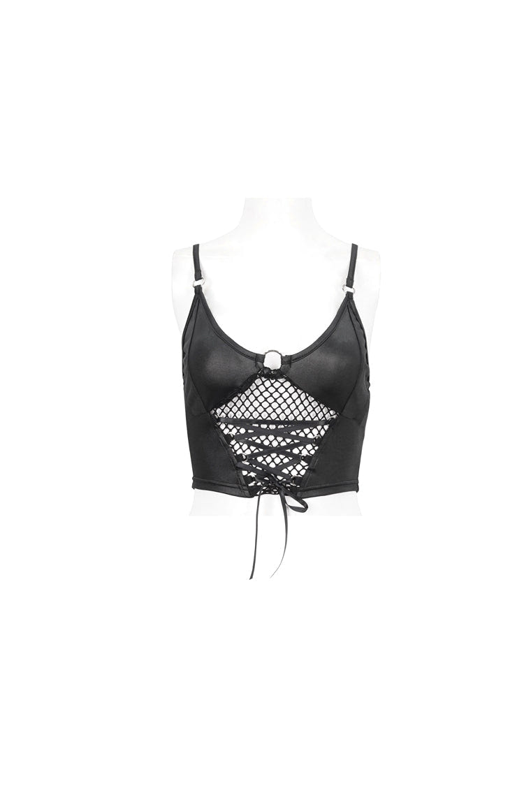 Black Knit Panel Mesh Metal Buckle Rope Adjustable Women's Gothic Camisole - Product - 6