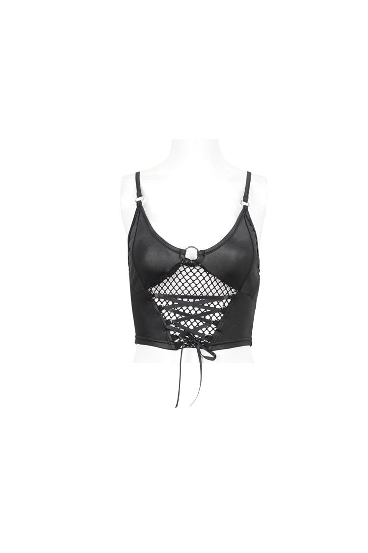 Black Knit Panel Mesh Metal Buckle Rope Adjustable Women's Gothic Camisole - Product - 6