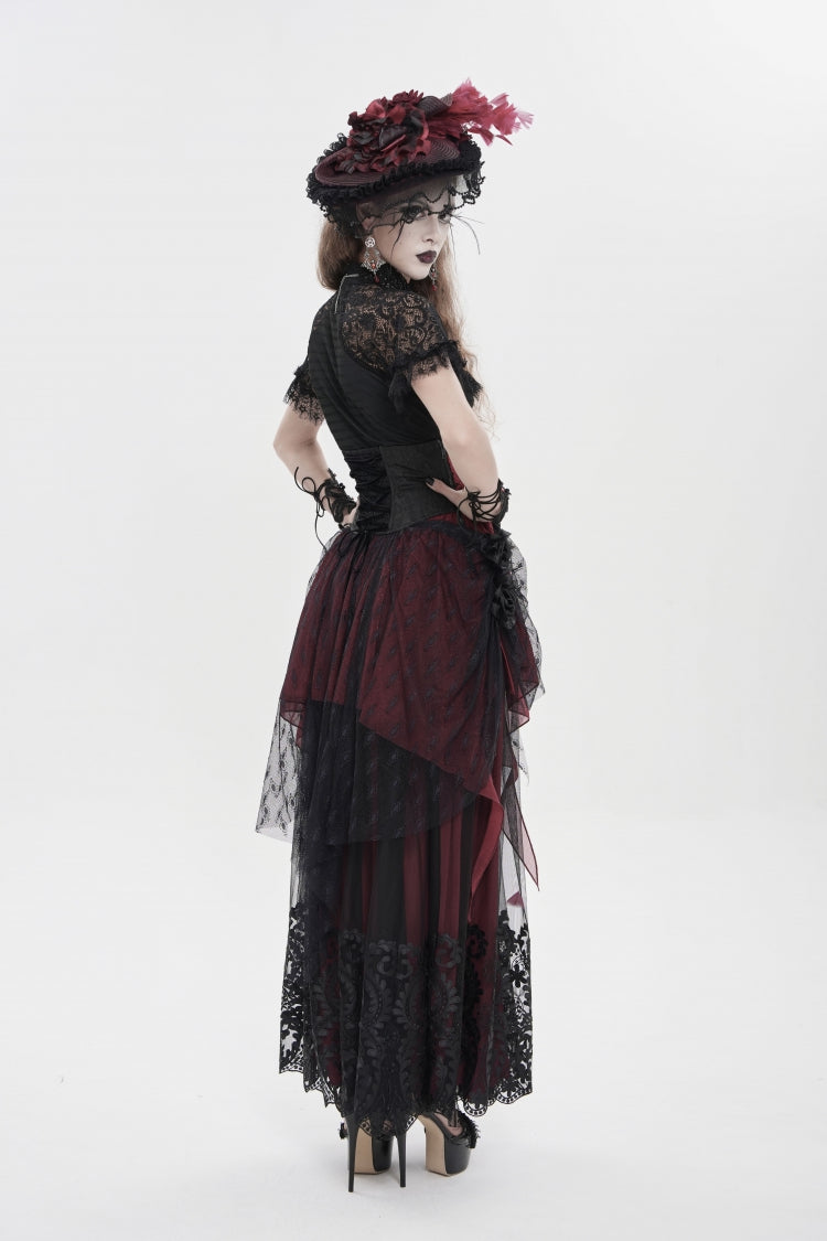 Black/Red Embroidered Lace Women's Gothic Underbust Corset Embroidered Rose Cross Underbust Corset - Product - 5
