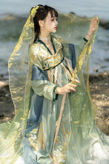 Multi-Color Chinese Style Embroidery High Waisted Hanfu Dress Full Set - Product - 5
