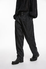 Black Floral Jacquard Men's Gothic Gorgeous Double-breasted Pants - Product - 6