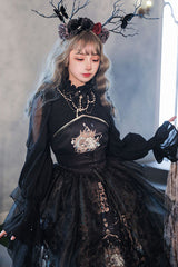 Black God's Salvation Lace Ruffled Gothic Lolita JSK Strapless Dress - Product - 3