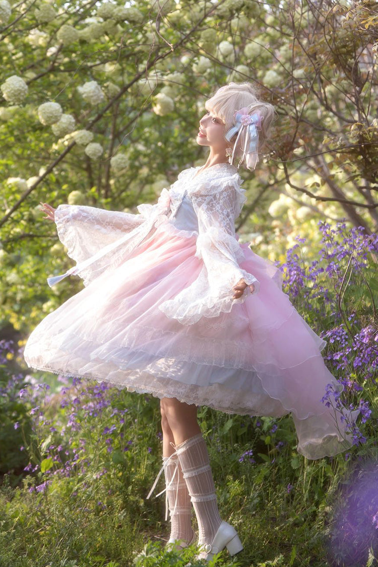 [Peach Blossoms in Spring Fields] Sleeveless Ruffle Bowknot Lace Sweet Chinese Style Lolita Jsk Dress 3 Colors - Product - 10