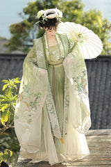 Green [Silent Spring Mountains] Song Dynasty Ruffle Elaborate Embroidery Sweet Chinese Style Hanfu Dress Full Set - Product - 2