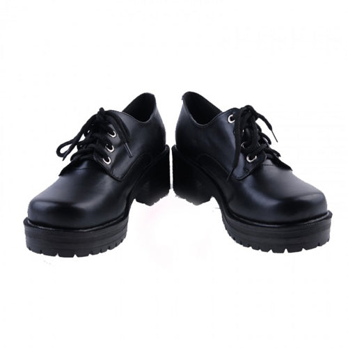 Black Synthetic Leather Round Toe Military Style Platform Lolita Shoes - Product - 2