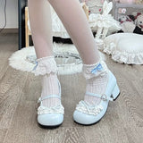 Blue Bow Lace Mid-Heel Round-Toe Sweet Lolita Mary Jane Shoes - Product - 2