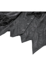 Black Point Collar Long Bishop Sleeves Rose Jacquard Irregular Hem Women's Gothic Blouse with Detachable Tie - Product - 15