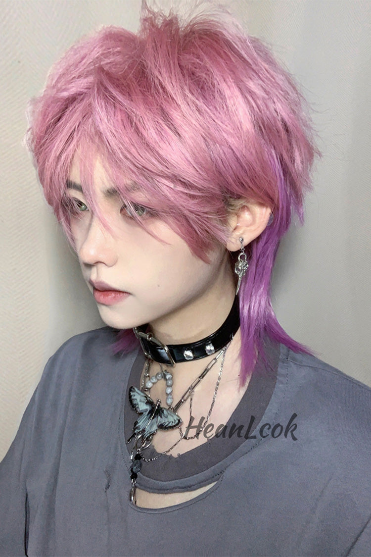 Purple/Pink Wolf Tail Mullet Head Medium Haircut Ouji Wig - Product - 4
