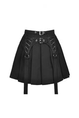 Black Double Buckled Women's Punk Pleated Skirt - Product - 3