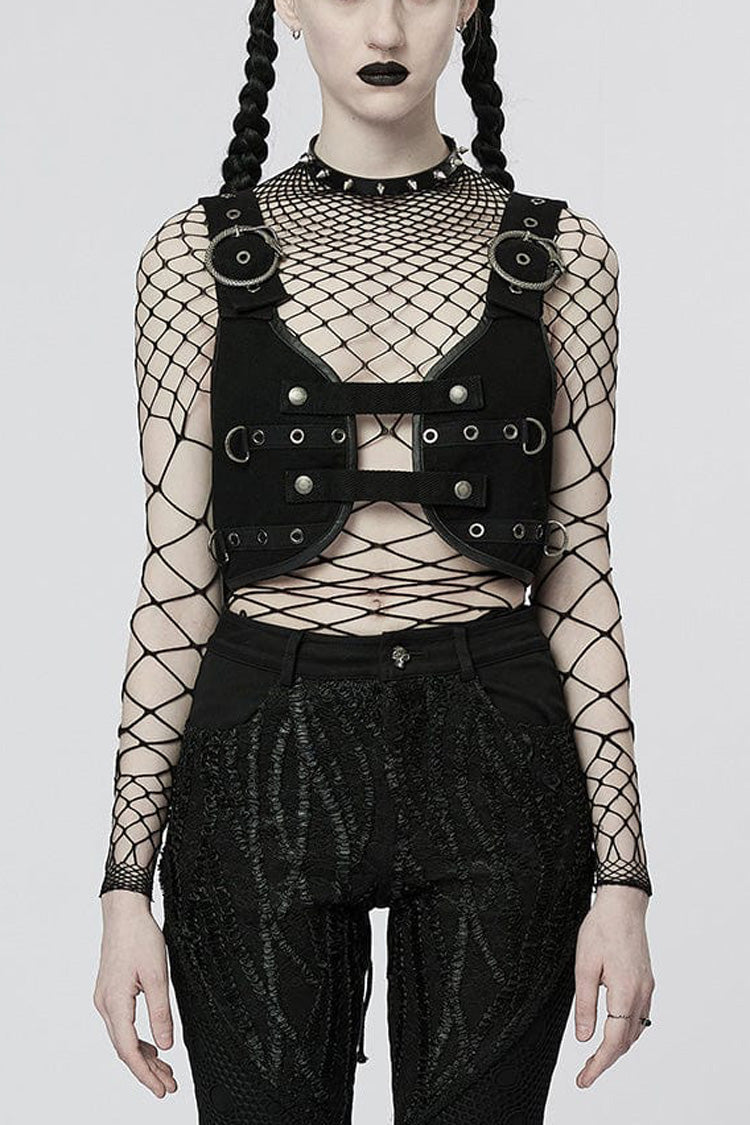 Black Adjustable Metal Snake Buckle Womens Steampunk Vest - Black - 1