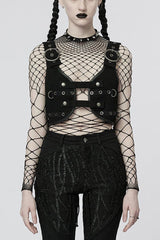 Black Adjustable Metal Snake Buckle Womens Steampunk Vest - Black - 1