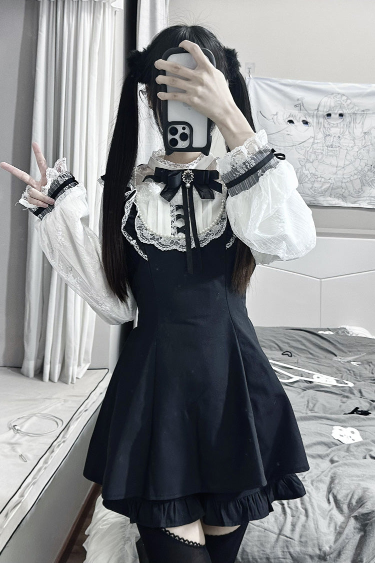 [First Love Contract] Print Bowknot Lace Gothic Jirai Kei Dress Set 4 Versions - Product - 7
