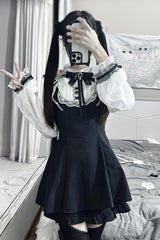 [First Love Contract] Print Bowknot Lace Gothic Jirai Kei Dress Set 4 Versions - Product - 7