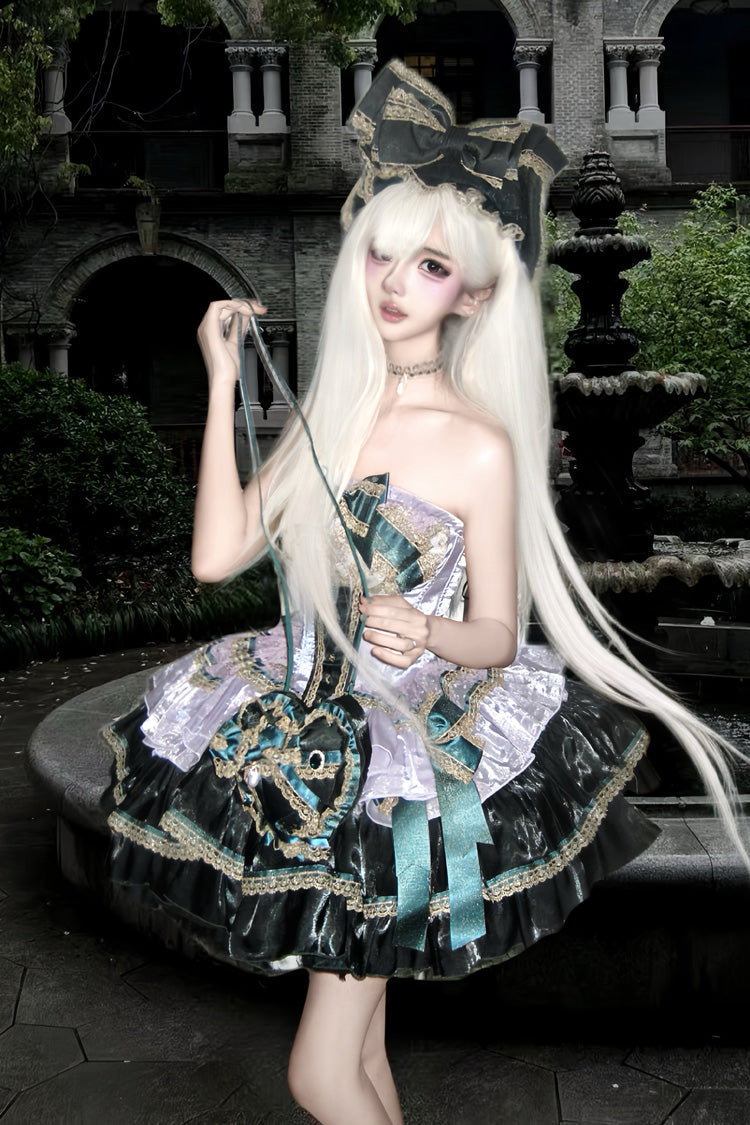 Green/Purple [The Little Mermaid's Tears] Sleeveless Multi-Layered Ruffled Bow Lace-Up Sweet Ballet Lolita Dress - Product - 7