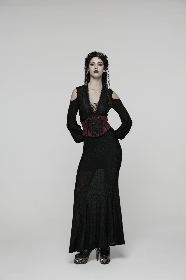 Red Lace Floral  Lace-Up Slim Side Zippered Women's Gothic Corset - Product - 4