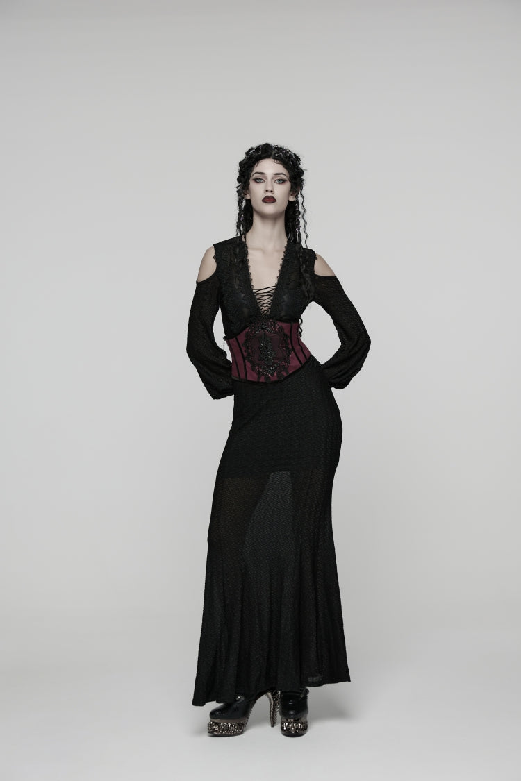 Red Lace Floral  Lace-Up Slim Side Zippered Women's Gothic Corset - Product - 4