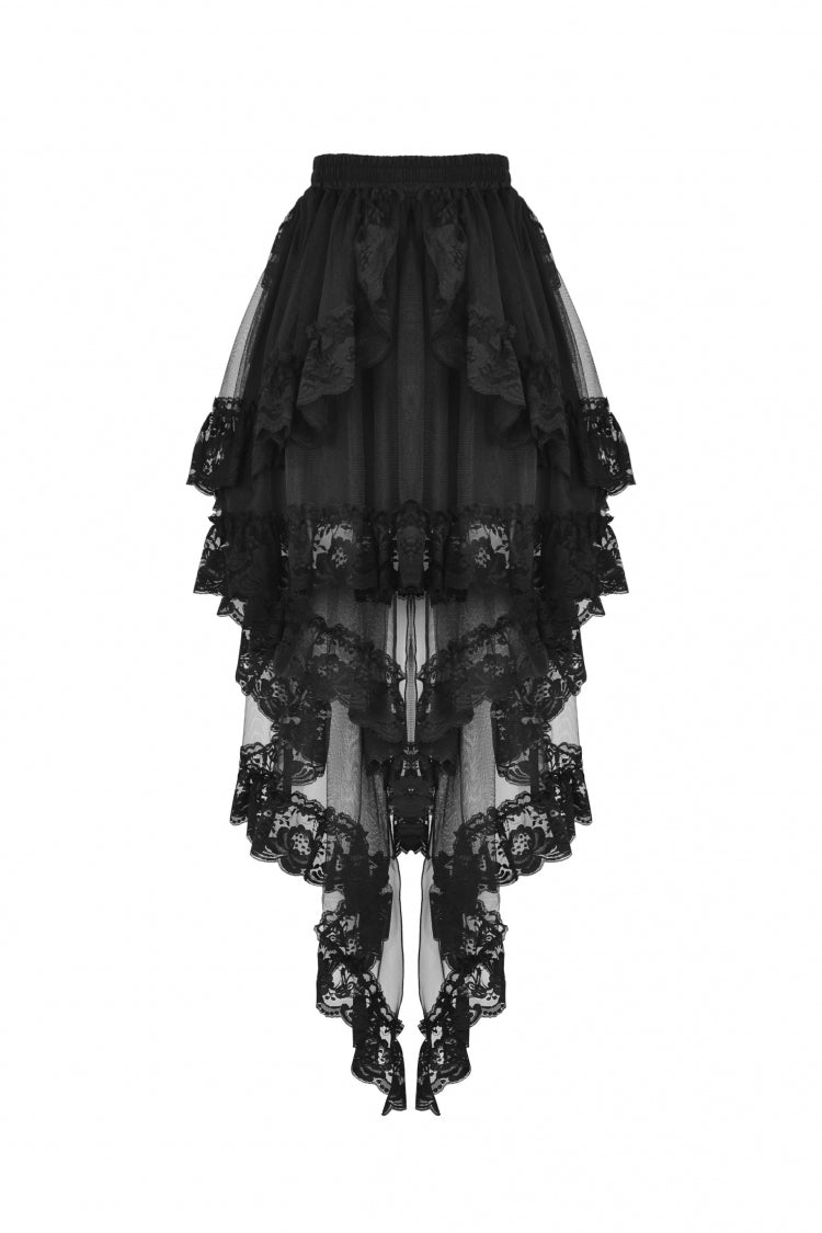 Black Multi-Layered Ruffled Lace Irregular Women's Gothic Swallow Tail Skirt - Product - 3